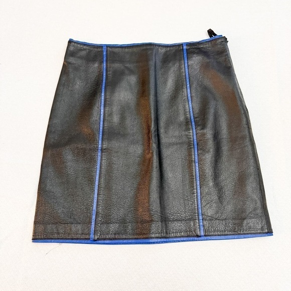 Lucid Limited Black Leather Pencil Straight Skirt Blue Trim Size 12 - Picture 3 of 6